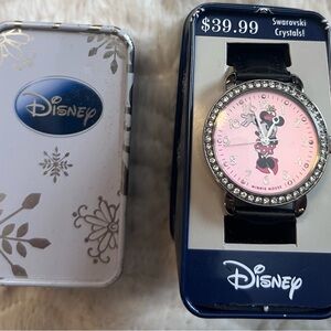 Disney Minnie Mouse Pink Dial Watch with Black Band